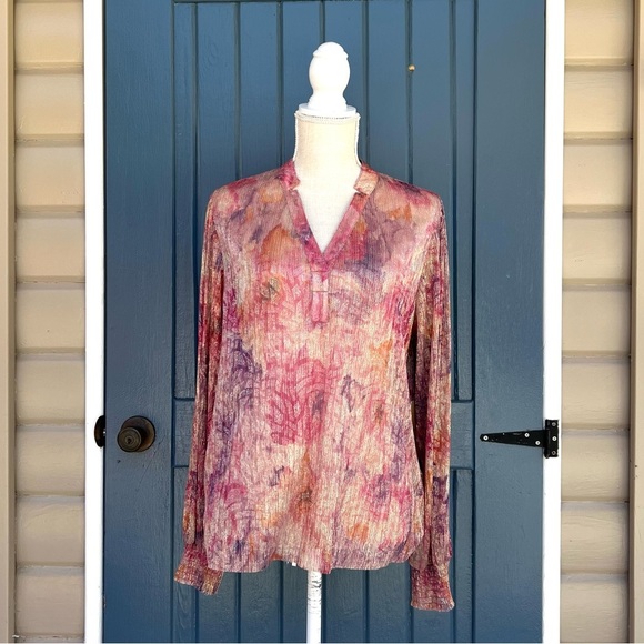 Halogen Metallic Pastel Floral Print
Sheer balloon Sleeve Women Size L - Picture 1 of 8